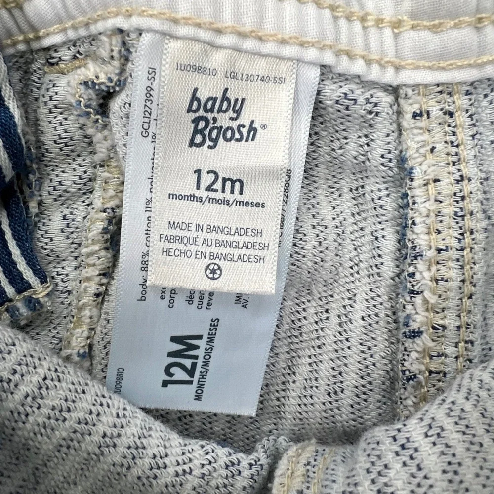 OshKosh B'gosh Overalls Kids 12M Blue Hickory Stripe Cuffed Jersey Lined Bibs